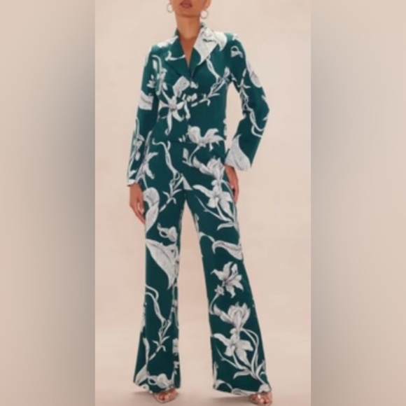 Fashion Nova Pants - NWT Fashion Nova Teal Floral Pantsuit size XS